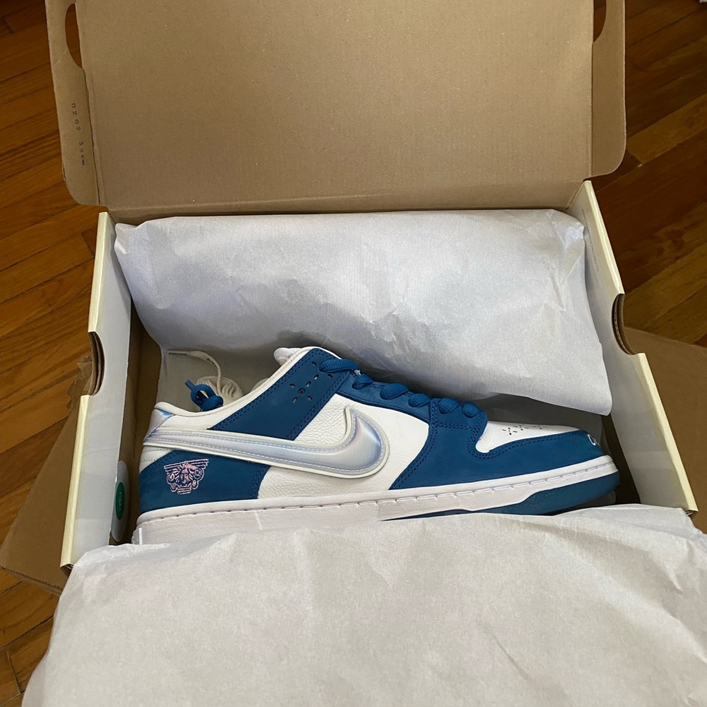 NWT Born X Raised Nike SB Dunk Low Pro QS - Royal Blue and White - size 10.5